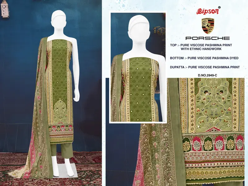 Porsche 2949 By Bipson Pashmina Printed Dress Material Wholesale Shop In Surat
